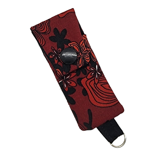 Chapstick Holder Keychains - Red/Black Flower