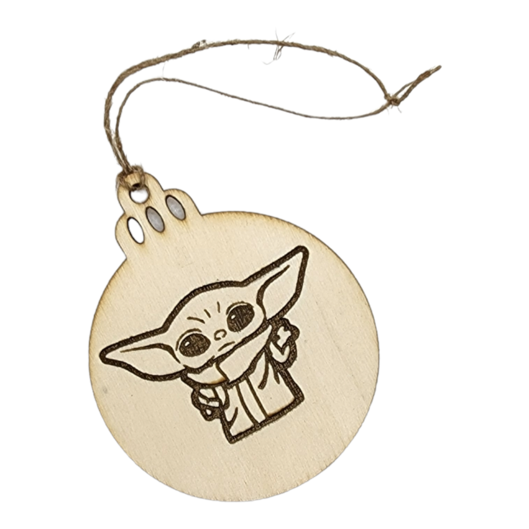 Wooden Ornament with Wood Burned Design - Baby Yoda