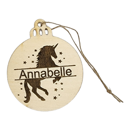 Wooden Ornament with Wood Burned Design - Unicorn