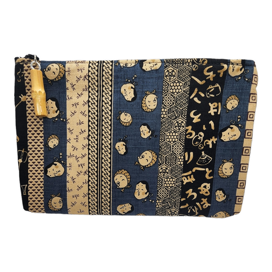 Made in Japan Komon Pouch with bamboo beads - Navy Blue