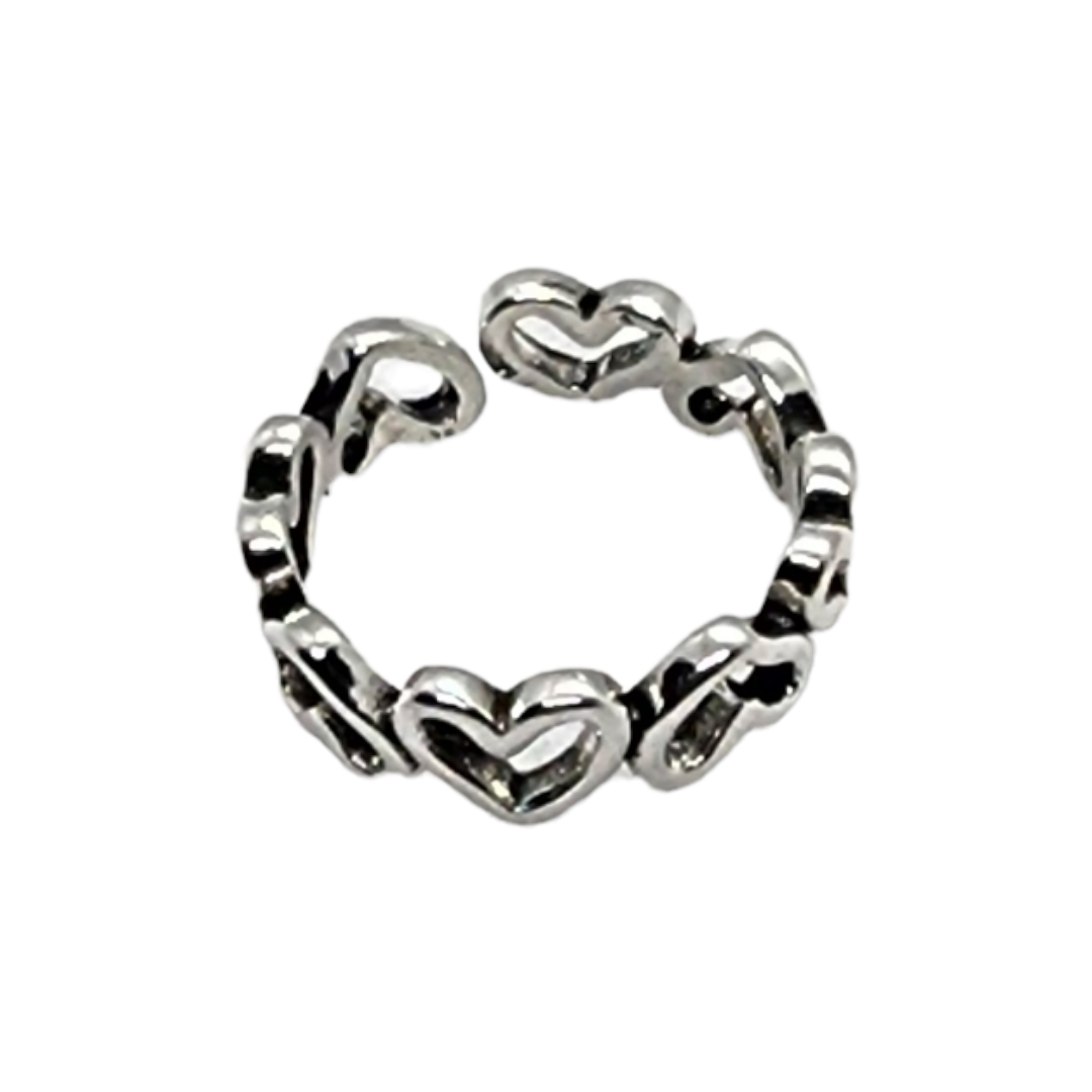 Adjustable Ring - Connected Silver Hearts