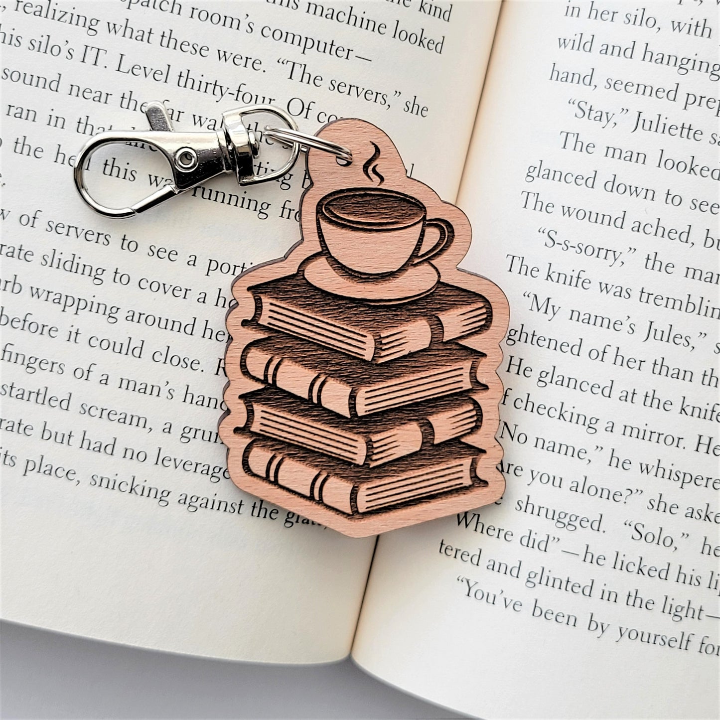 Bumble and Birch Coffee And Book Lover Wood Keychain