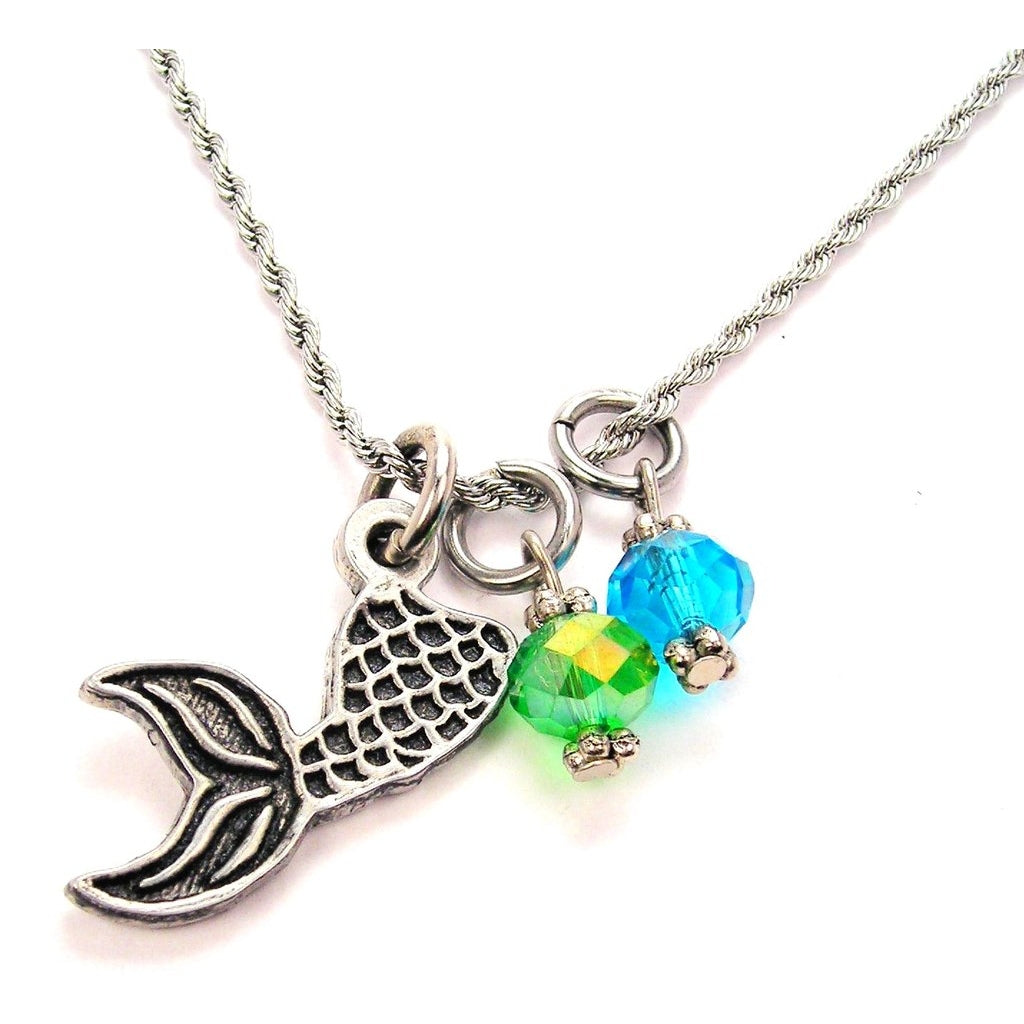 Mermaid scales tail Necklace with aqua and green crystals
