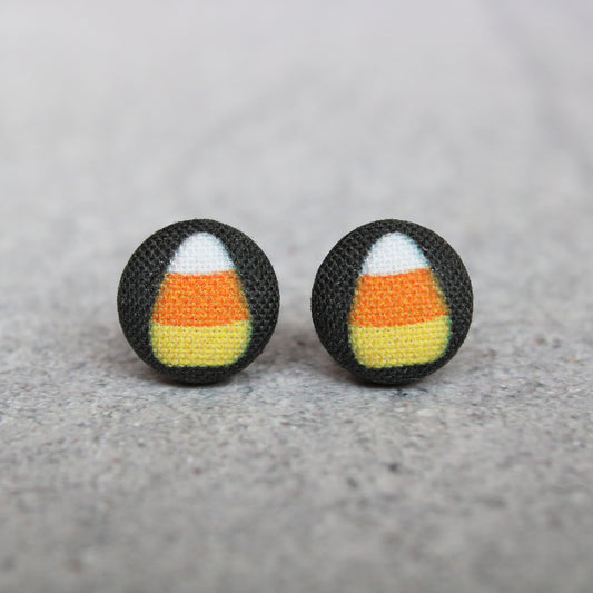 Rachel O's Candy Corn Fabric Button Earrings