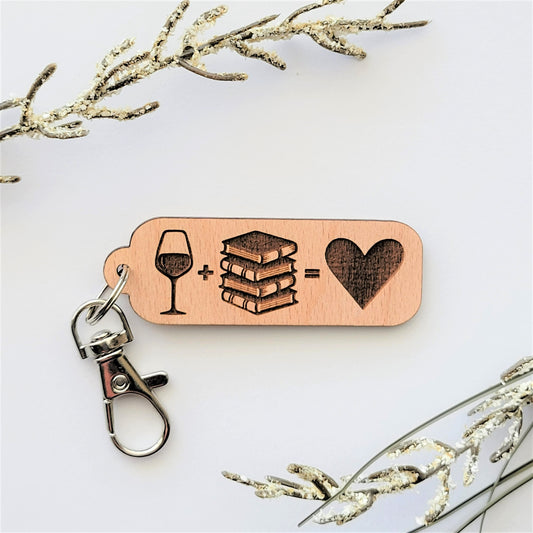 Bumble and Birch Wine And Book Lover Wood Keychain