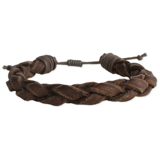 ZAD Brown Braided Leather Men's Pull Bracelet