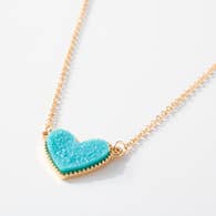 Avenue Zoe Heart Druzy Stone Charm short Necklace - Blue