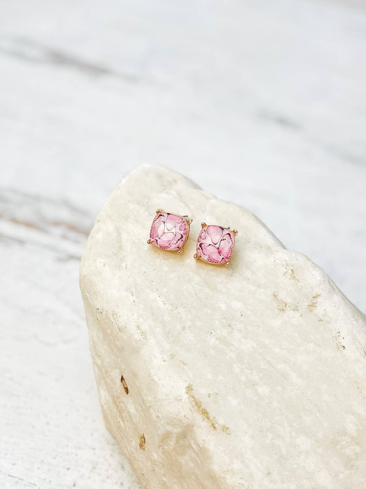 Prep Obsessed Wholesale Printed Butterfly Glass Stud Earrings - Pink