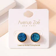 Avenue Zoe Druzy Stone Stud Earrings - Blue