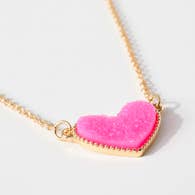 Avenue Zoe Heart Druzy Stone Charm short Necklace - Pink